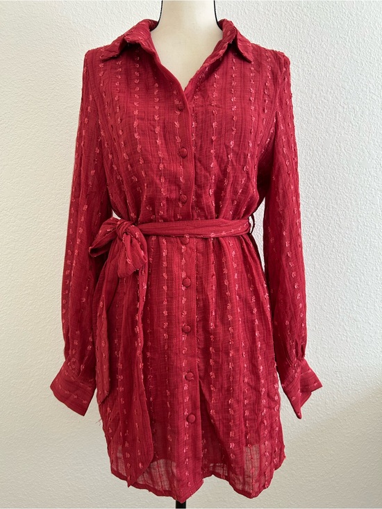 Skylar Rose Dresses & Skirts - NEW SKYLAR ROSE Size S Cardinals Red Long Sleeve Button Down Short Dress BELTED